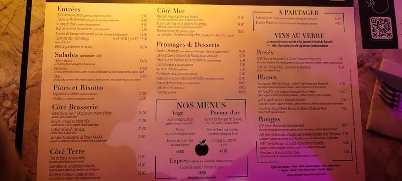 menu 2 of La Pomme d'Or