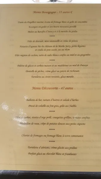 menu 0 of Restaurant Le Bourgogne