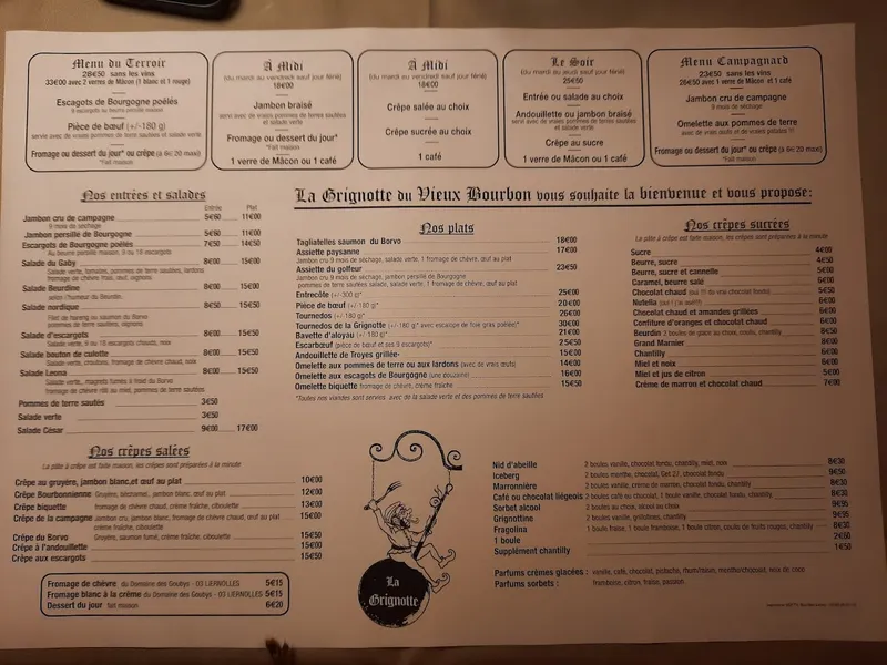 menu 0 of La Grignotte Du Vieux Bourbon