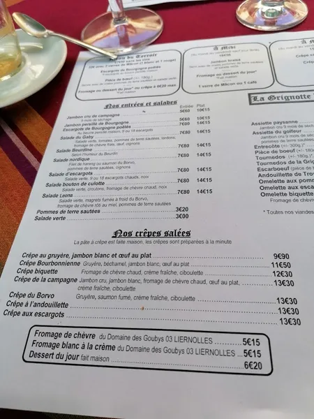 menu 2 of La Grignotte Du Vieux Bourbon
