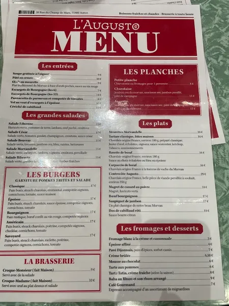 menu 1 of Brasserie L'Augusto