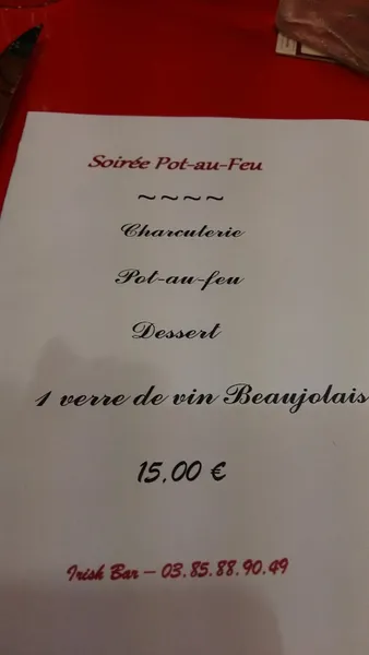 menu 0 of Irish Bar L'