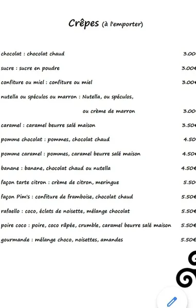 menu 0 of La crêperie des gosses