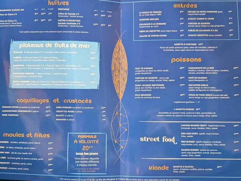 menu 1 of La Criée La Queue en Brie