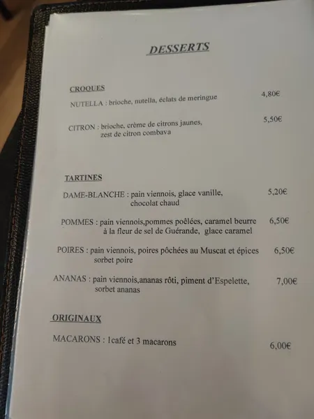 menu 0 of TartiCroq