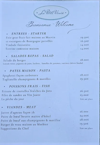 menu 0 of La Petite Venise