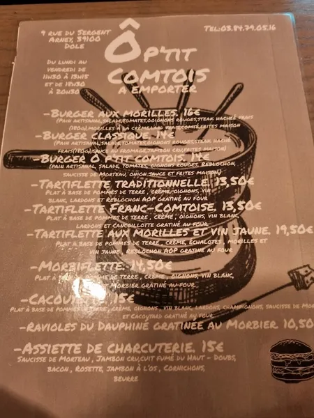 menu 1 of ô p'tit comtois