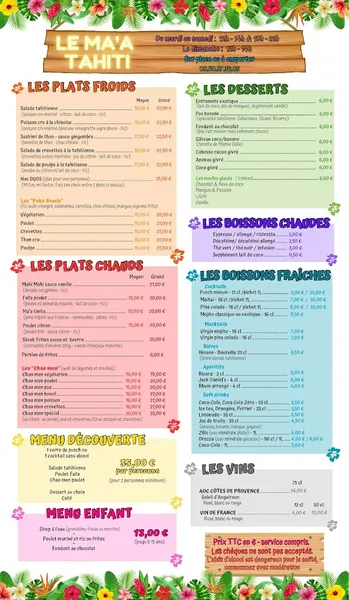 menu 0 of Ma'a Tahiti