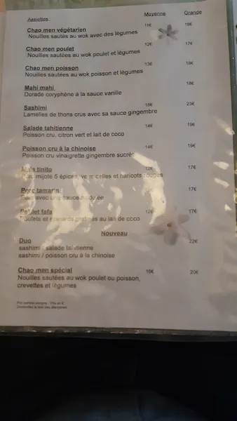 menu 2 of Ma'a Tahiti