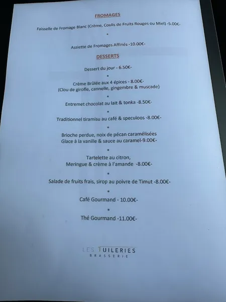 menu 1 of Les Tuileries