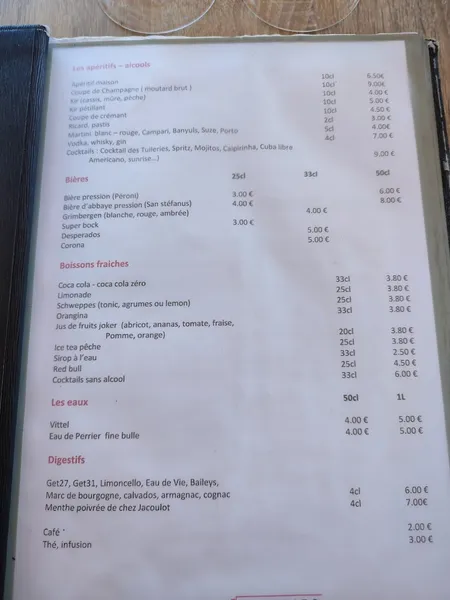 menu 2 of Les Tuileries