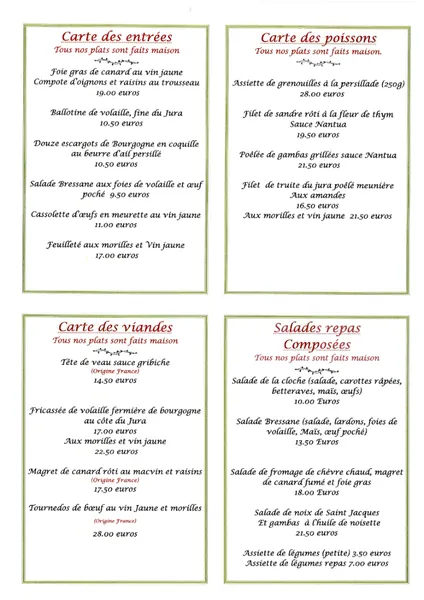 menu 2 of Restaurant De La Cloche