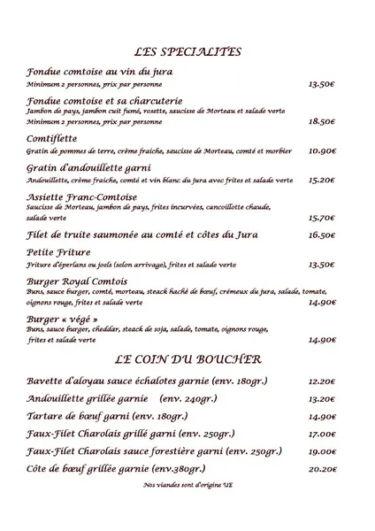 menu 0 of Restaurant Brasserie Le Jura