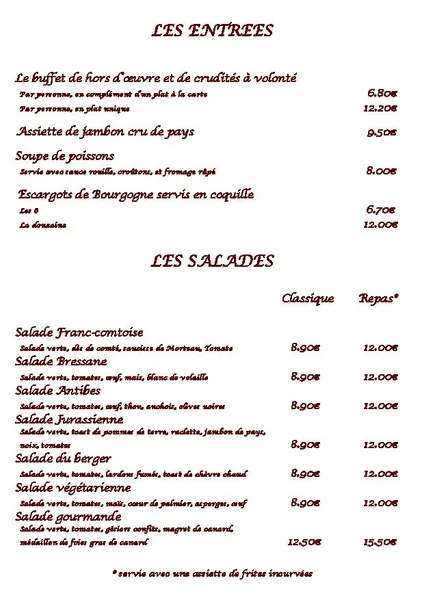 menu 1 of Restaurant Brasserie Le Jura