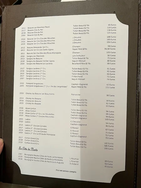 menu 1 of Restaurant le cheval Noir
