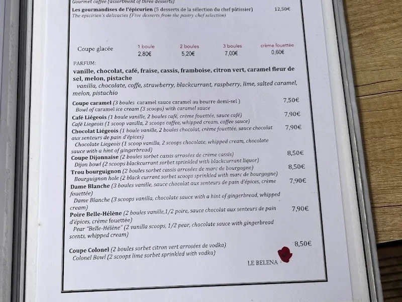 menu 1 of Le Béléna