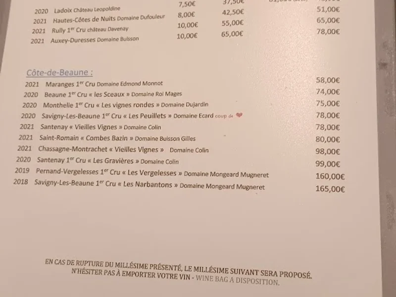 menu 2 of Le Béléna