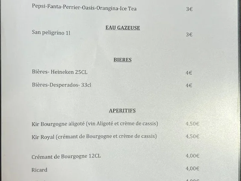 menu 0 of La Petite Taverne