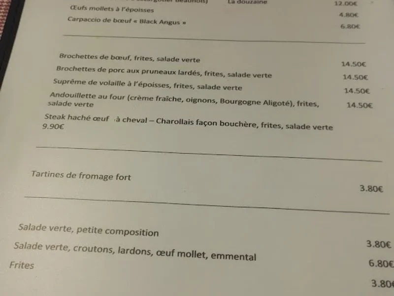 menu 1 of La Petite Taverne
