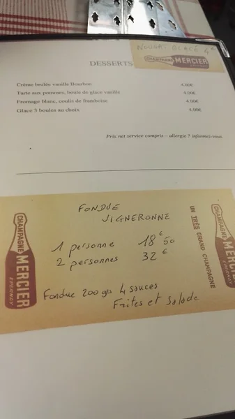 menu 2 of La Petite Taverne