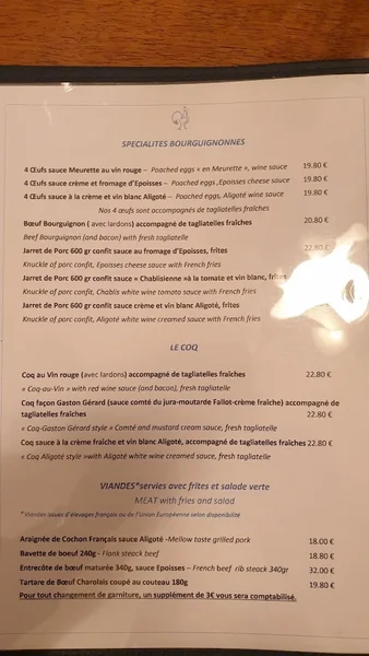 menu 0 of Restaurant Au Coq Bleu - Beaune