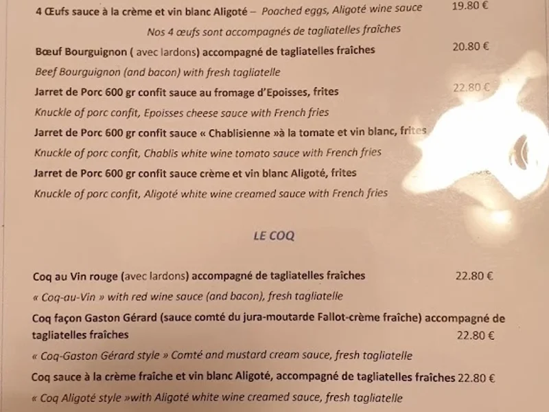 menu 0 of Restaurant Au Coq Bleu - Beaune