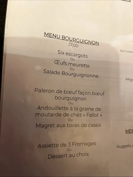 menu 2 of Brasserie Le Carnot