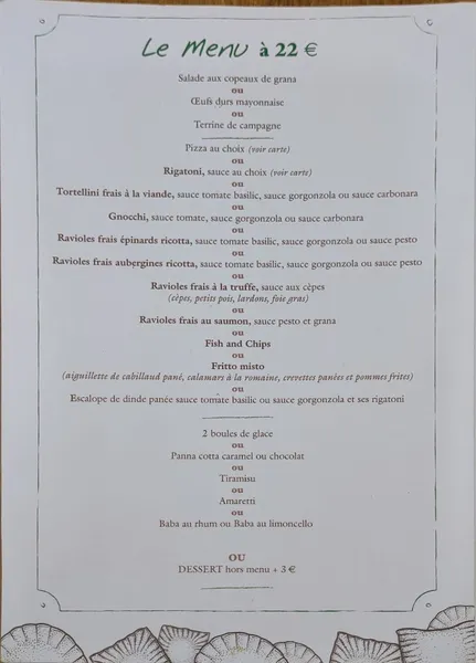 menu 2 of La Trattoria