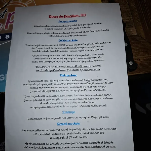menu 0 of LE CHALET DE LA PLAGE