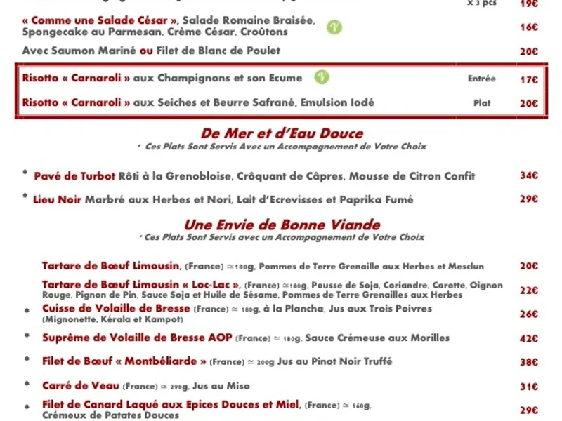 menu 0 of Le Pré aux Clercs