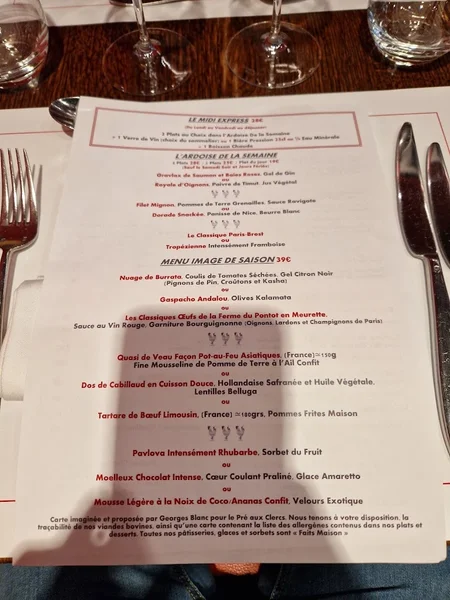 menu 2 of Le Pré aux Clercs