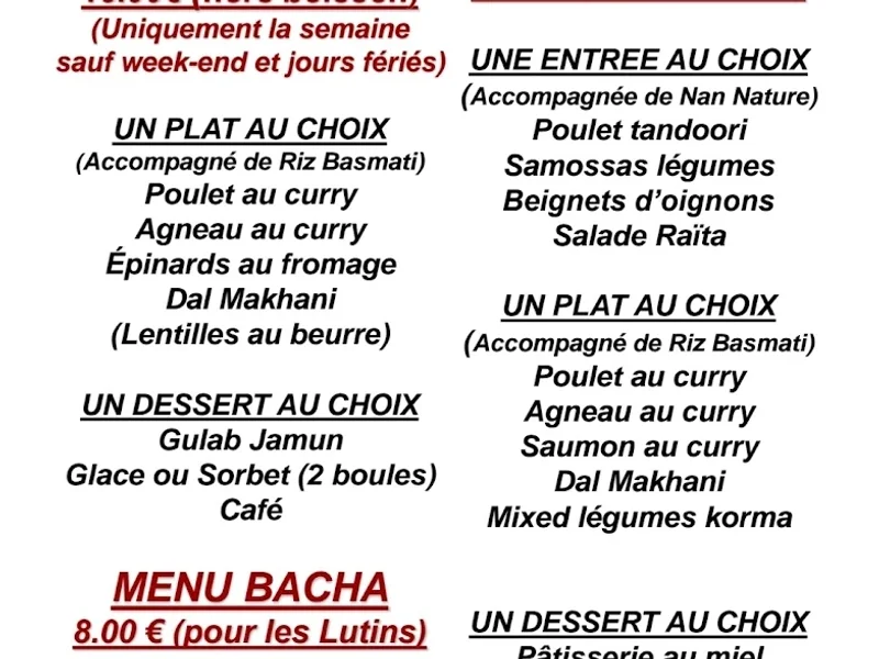 menu 2 of RESTAURANT JAIPUR (Proche place Wilson et Rue Coupé de Longvic)