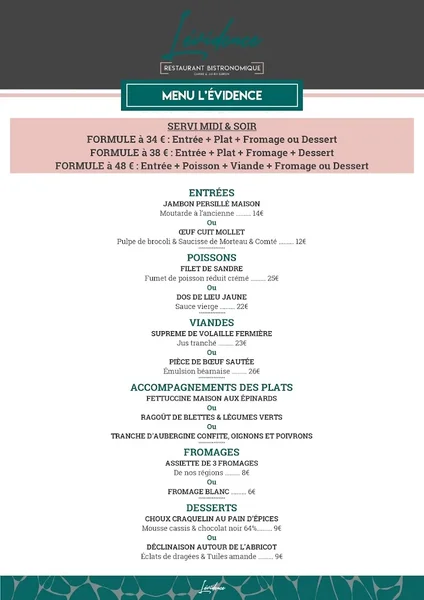 menu 0 of Restaurant Dijon L'évidence | Restaurant Bistronomique