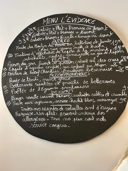 menu 1 of Restaurant Dijon L'évidence | Restaurant Bistronomique