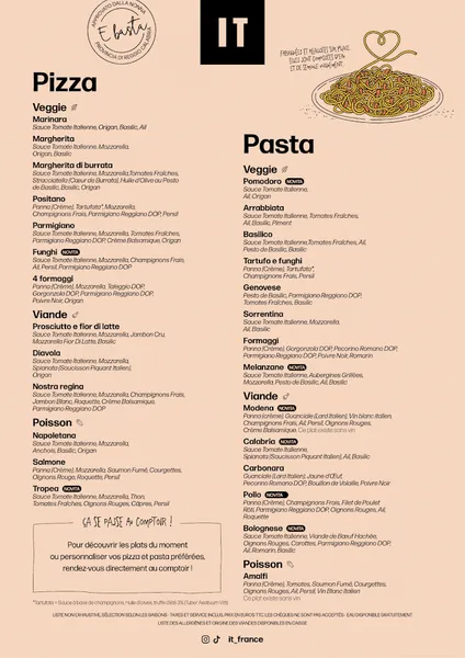 menu 2 of IT - Italian Trattoria Brétigny