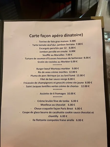 menu 0 of Le Coin Caché