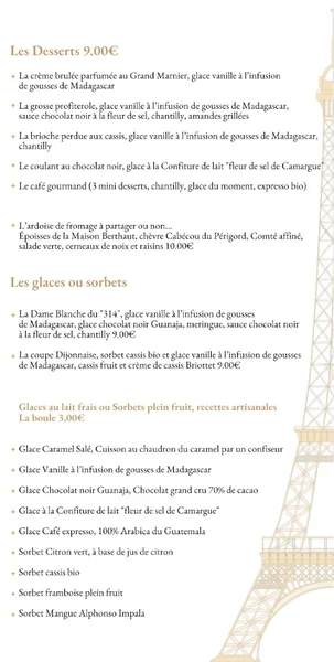 menu 2 of Le 314 - Les Restaurants Nicolas Pierre
