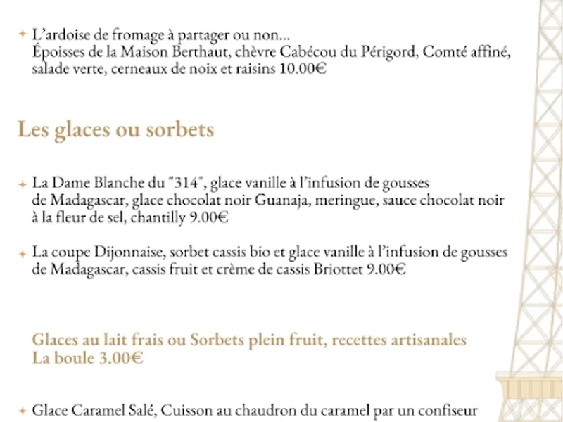 menu 2 of Le 314 - Les Restaurants Nicolas Pierre