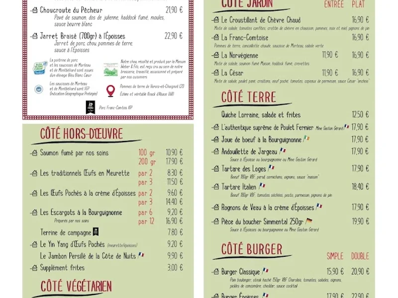 menu 0 of La Brasserie des Loges