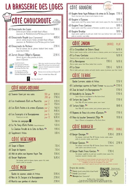 menu 1 of La Brasserie des Loges