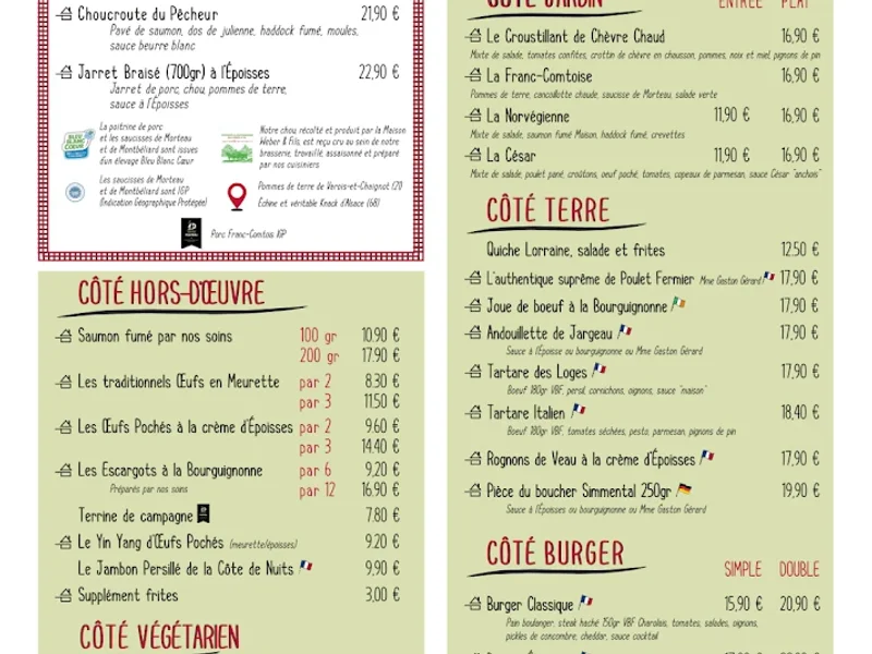 menu 1 of La Brasserie des Loges