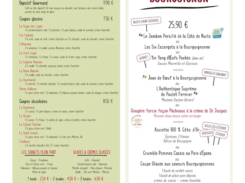 menu 2 of La Brasserie des Loges