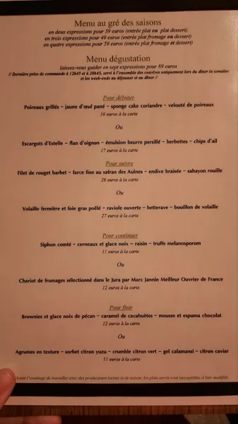 menu 0 of Restaurant La fleur de Sel