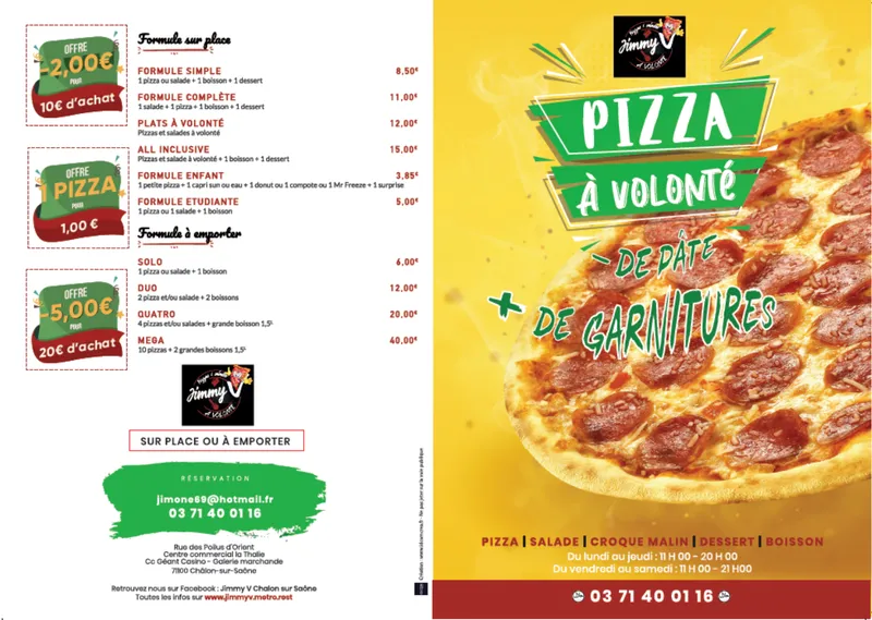 menu 1 of Jimmy V pizzas et salades à volonté