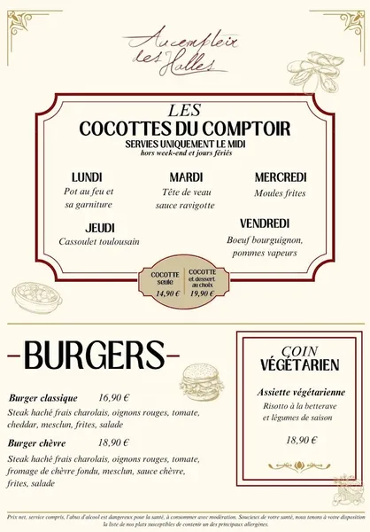 menu 2 of Au Comptoir des Halles