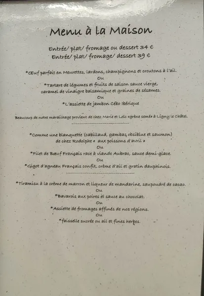 menu 0 of Restaurant À la maison