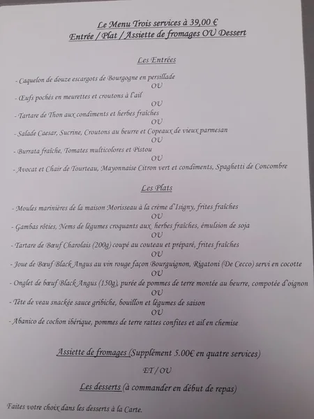 menu 0 of La Part des Anges