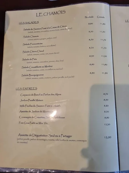menu 1 of Le chamois