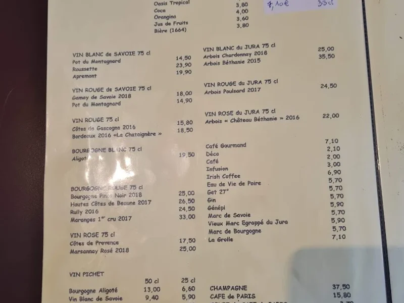 menu 2 of Le chamois