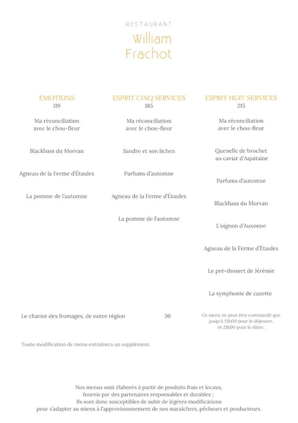 menu 0 of Restaurant William Frachot
